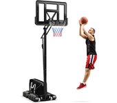 Canasta de baloncesto portátil con ruedas, altura ajustable de 245 a 305 cm, con base rellenable y bolsa pesada, para niños, adolescentes y adultos