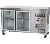 Romux® mesa fría refrigerada de 2 puertas de cristal de 136x60 cm refrigeración ventilada | bajo mostrador frigorífico acero inox de 228 l y 750 w