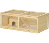 Jaula para hámster pawhut madera de abeto, acrílico, metal madera natural 100x58x38 cm d51-359v00nd