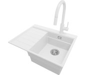 Primagran fregadero granito blanco 62x50cm, cocina 1 seno + grifo 40x20cm + sifón, sobre encimera al mueble 40cm - sydney