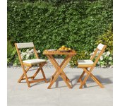 Vidaxl mesa y sillas plegables terraza 3 pzas y cojines madera acacia