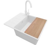 Primagran fregadero granito todo blanco 62x50cm, fregadero cocina 1 seno + sifón + accesorios, fregadero sobre encimera al mueble 50cm - copenhague
