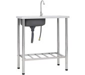 Vidaxl fregadero de camping de un seno y grifo acero inoxidable