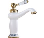 Grifo de cerámica para baño latón, grifo de porcelana azul y blanca, grifo frío/calor (blanco)