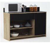 Aparador de cocina contemporáneo, decoración roble crudo y negro, 1 puerta 123 cm