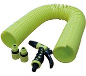 Amig - manguera | tipo helicoidal en espiral | 15 m | incluye 4 accesorios | con pistola de riego, adaptador de grifo y 2 empalmes rápidos | goma eva