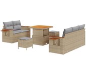 Conjunto de sofás de jardín de 8 piezas con cojines beige poliratán acacia, conjunto de comedor de jardín de 3 piezas con cojines beige poliratán acac