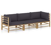 Vidaxl set de muebles de jardín 3 piezas bambú y cojines gris oscuro