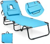 Tumbona plegable jardín exterior con almohada extraíble y respaldo ajustable en 5 posiciones para playa piscina carga 160kg 194x63x37cm, turquesa
