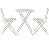 Mesa de jardín plegable redonda y 2 sillas plegables beige