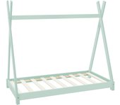 Ml-design cama infantil tipi 80x160cm color menta con listones de madera de pino maciza mobiliario forma de casa tienda de campaña para niños