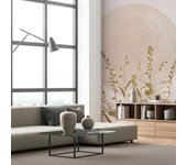 Papel pintado gráfico flores y luna dorada