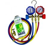 Botella gas refrigerante gasica v2 (pack) sustituto r22/r407 r410a más kit mangueras con manómetros y llave de paso