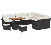 Vidaxl conjunto de sofá de jardín de 12 piezas con cojines ratán poliéster negro acacia, vidaxl conjunto de comedor de jardín de 3 piezas con cojines