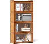 Librería de bambú de 4 niveles, estantería con puertas acrílicas abatibles, estante de exhibición, organizador de almacenaje, 69x34x140cm (marrón)