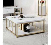 Mesa de café raiden, mesa de centro baja, revistero para sofá, estante de la sala de estar, 90x39h40 cm, blanco y oro