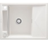 Fregadero de cocina de granito magnético blanco - deante - 50 x 64 cm, 1 cubeta con escurridor