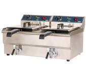 Romux® freidora industrial eléctrica 12+12 litros doble sobremesa con grifo | freidora profesional de aceite acero inox 10000 w termostato calidad