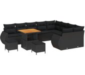 Vidaxl conjunto de sofá de jardín de 12 piezas con cojines negro poliratán acacia, vidaxl conjunto de comedor de jardín de 3 piezas con cojines negro