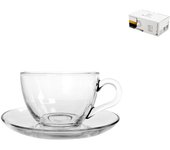 Pack de 6 tazas de café con plato de cristal marca pasabahce modelo básico