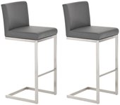Juego de 2 taburetes de bar de diseño moderno soporte de acero inoxidable asiento de pvc gris 10_0004387