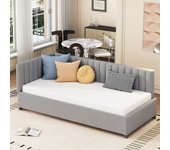 Sofá-cama tapizado 90*200, cama multifuncional con somier, tejido de terciopelo, gris