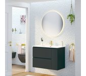 Conjunto de baño eko | mueble suspendido | 90 cm negro| dos cajones + puerta | lavabo encastrado | mueble montado | plusbaño