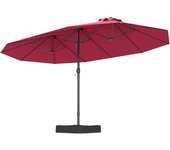 Sombrilla doble con base, sombrilla rectangular con doble toldo 4,52 x 2,64m, manivela, 12 varillas, base con sacos de arena, sombrillas terraza