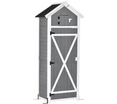 Armario de jardín con puerta y techo, caseta de herramientas de madera, gris, 78x52,5x182cm, ideal para almacenamiento en el jardín y mesa plegable