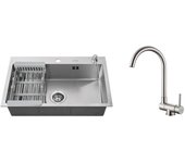 2 en1 fregadero cocina cepillado 68x45x19cm con distrusor jabón/escurridor cesta+mezclador cocina de acero inoxidable 304 plegable girante 360°