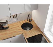 Primagran fregadero bajo encimera grafito 46x46cm, fregadero cocina 1 seno + sifón, fregadero granito al mueble 50cm - la valeta