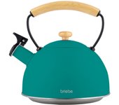 Tetera con silbato, hervidor de agua 2,3l, inducción, acero inox, vintage, mango madera, briebe, verde, , nordic