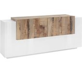 Aparador astice, aparador de cocina con 7 puertas, buffet de salón, aparador de cocina, 100% made in italy, 200x45h86 cm, blanco brillo y arce