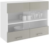 Mueble alto haaus karo, 2 puertas con vidrio, gris brillante/blanco, mdf, 80 x 30 x 60 cm