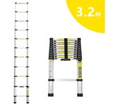 Escalera telescópica de aluminio de 3,2 m, escalera telescópica multifunción alta para portería, escalera telescópica negra
