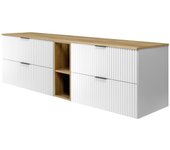 Mueble de baño, blanco / roble craft + tirador negro, 180 x 57 x 46 cm