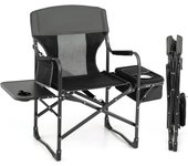 Silla de camping plegable con mesa lateral y bolsa isotérmica, carga de 180 kg, silla portátil con bolsillo lateral y apoyabrazos acolchados, (negro)