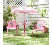 Juego picnic mesa de actividad exterior con 2 sillas plegables y sombrilla ajustable rosa
