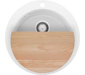 Primagran fregadero cocina circular blanco 53x53cm, fregadero granito 1 seno + sifón + accesorios, fregadero sobre encimera al mueble 50cm - pisa max