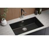 Primagran fregadero bajo encimera negro 76x47cm, fregadero cocina 1 seno + sifón, fregadero granito al mueble 80cm - london