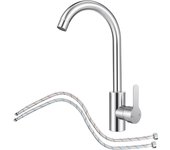 Grifo monomando de cocina con manguera, grifo de cocina monomando de acero inoxidable con caño giratorio de 360°, grifo curvo para fregadero de coc