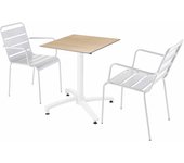 Mesa de jardín de madera laminada de roble y 2 sillones blancos, opéra - oviala