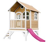 Axi casa de juegos tom con tobogán morado | casa zanco en marrón y blanco de madera fsc para niños | torre de juegos para el jardín
