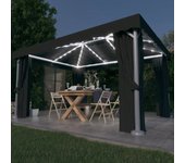 Vidaxl cenador con cortina y tira de luz led aluminio antracita 4x3 m