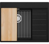 Primagran fregadero cocina negro 62x50cm, fregadero granito 1 seno + sifón + accesorios, fregadero sobre encimera al mueble 45cm - sydney