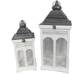 Farol de madera metal 1-2 cuadrado blanco plata cm27x27h63