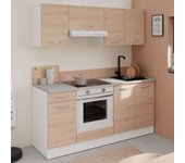 Pack de muebles de cocina eko estilo moderno en color blanco mate y roble jackson con módulos fregadero campana y horno