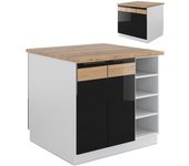 Vicco isla de cocina fame-line, roble negro alto brillo/blanco, 90 cm sin encimera