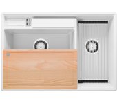 Primagran fregadero cocina blanco 78x53cm, fregadero granito 2 senos + sifón + accesorios, fregadero sobre encimera al mueble 80cm - paris