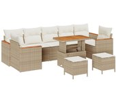 Conjunto de sofá de jardín vidaxl de 10 piezas con cojines beige poliratán acacia, conjunto de comedor de jardín vidaxl de 3 piezas con cojines beige